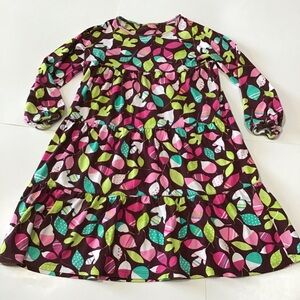Garnet Hill Kids Leaf Pattern Dress Girls Sz 8 Brown Multicolor Swing Autumn